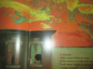 We were inspired by the marbled sky of the story Dreams, by Ezra Jack Keats. "Fire!" "Looks like a mix of sand and dirt and paint."