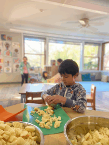 Child cutting an apple