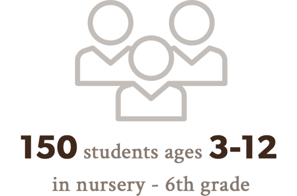 150 students ages 3-12 in nursery - 6th grade