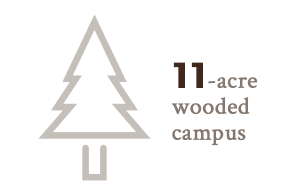 11-acre wooded campus